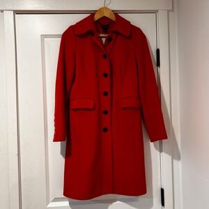 Vintage J. Crew Red Wool Blend Button Front Coat Women's Size 2 Preppy Classic